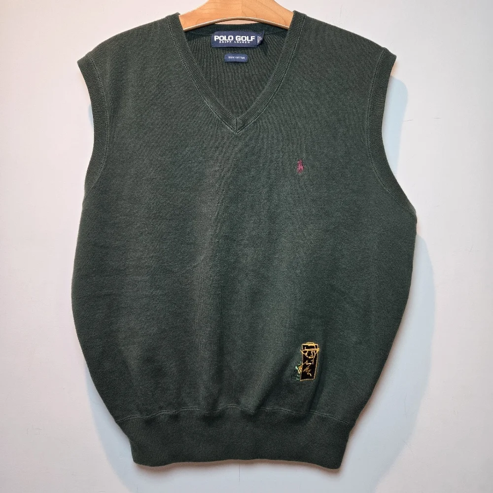 Polo Golf Ralph Lauren Sweater Vest Men's Large Cotton Green - Picture 1 of 7
